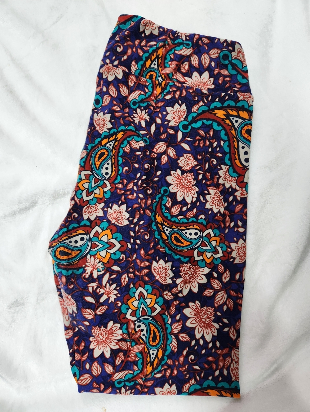 LuLaRoe TC Navy Paisley Floral Leggings with Teal & Orange Accents